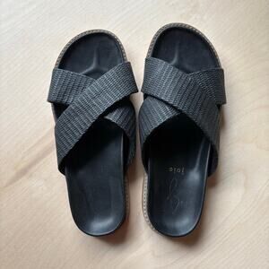 Joie Nell Woven Black Leather Crossover Slide Sandals Flats Womens Size 7.5
